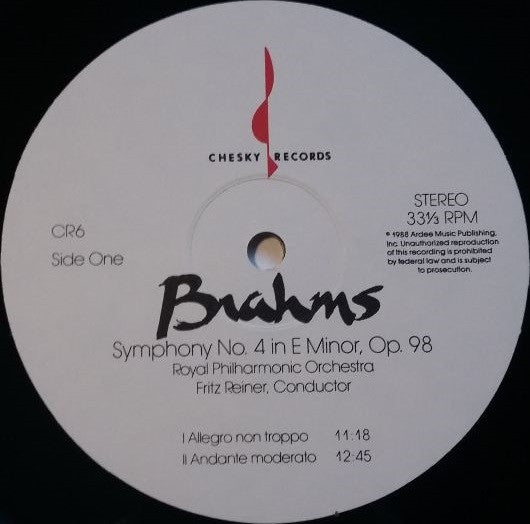 Johannes Brahms, Royal Philharmonic Orchestra, Fritz Reiner – Symphony No. 4 In E Minor. Opus 98 LP vinyl record, image 3 of 4