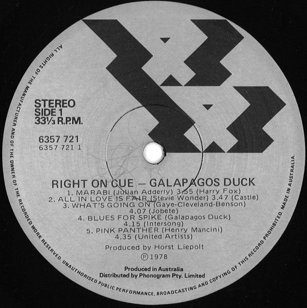 Galapagos Duck – Right On Cue LP vinyl record, image 3 of 4