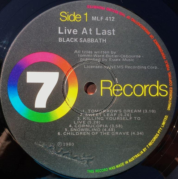 Black Sabbath – Live At Last LP vinyl record, image 4 of 5