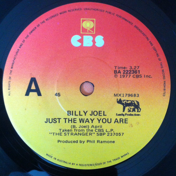 Billy Joel – Just The Way You Are / Get It Right The First Time 7" vinyl record
