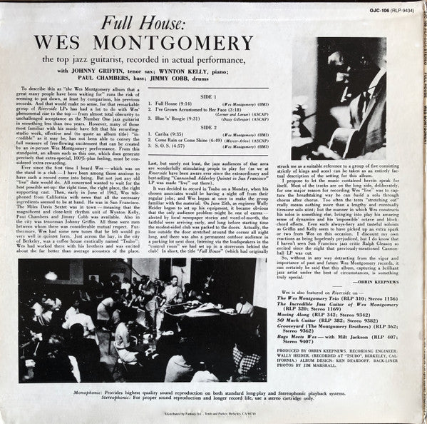 Wes Montgomery – Full House LP vinyl record, image 6 of 6