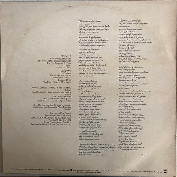 Gordon Lightfoot – Summertime Dream LP vinyl record, image 2 of 6