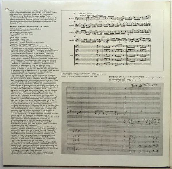 Pyotr Ilyich Tchaikovsky, Raphael Wallfisch, English Chamber Orchestra, Geoffrey Simon – Tchaikovsky - Music For Cello And Orchestra LP vinyl record, image 2 of 8