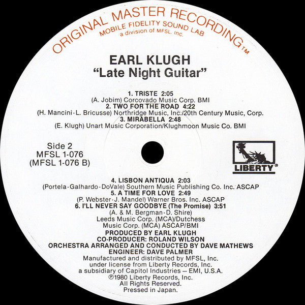 Earl Klugh – Late Night Guitar LP vinyl record, image 4 of 4