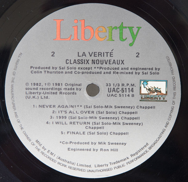 Classix Nouveaux – La Verité LP vinyl record, image 4 of 4