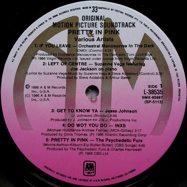 Various – Pretty In Pink (Original Motion Picture Soundtrack) LP vinyl record, image 3 of 4