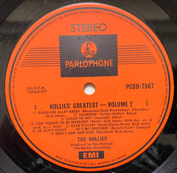 The Hollies – Hollies' Greatest Vol. 2 LP vinyl record, image 3 of 4