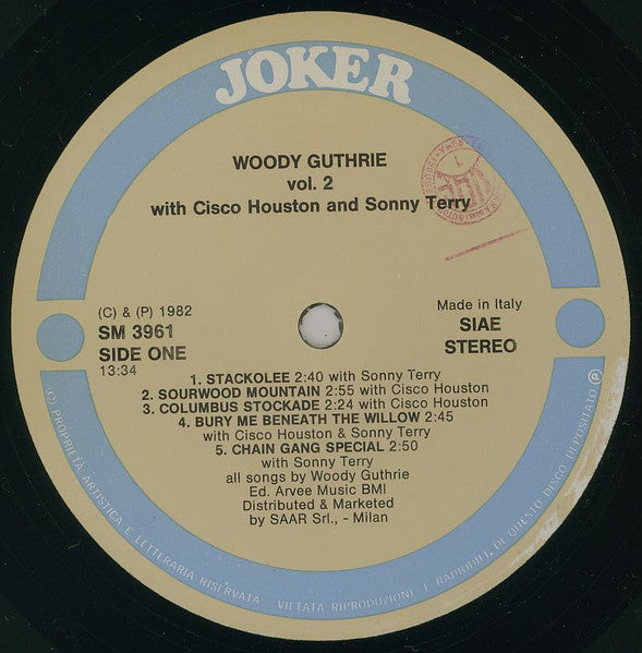 Woody Guthrie, Cisco Houston, Sonny Terry – Woody Guthrie Vol. 2 LP vinyl record, image 3 of 4