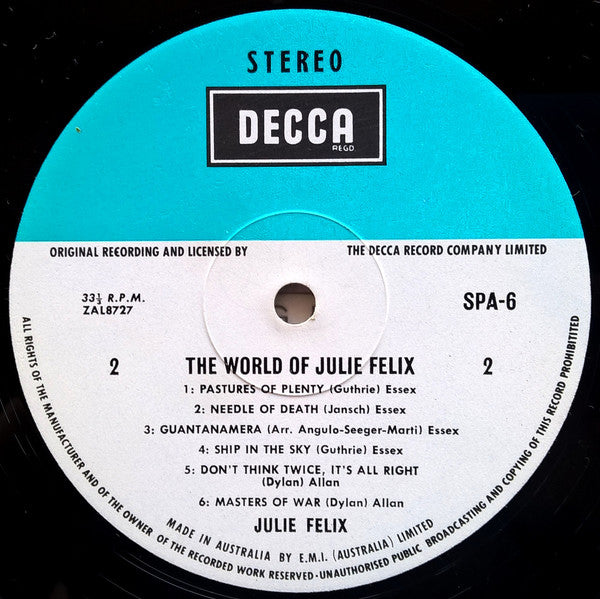 Julie Felix – The World Of Julie Felix LP vinyl record, image 4 of 4