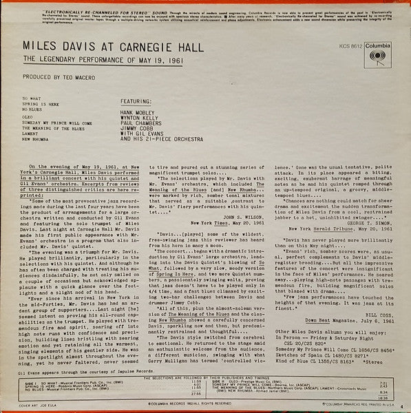 Miles Davis – Miles Davis At Carnegie Hall LP vinyl record, image 2 of 4