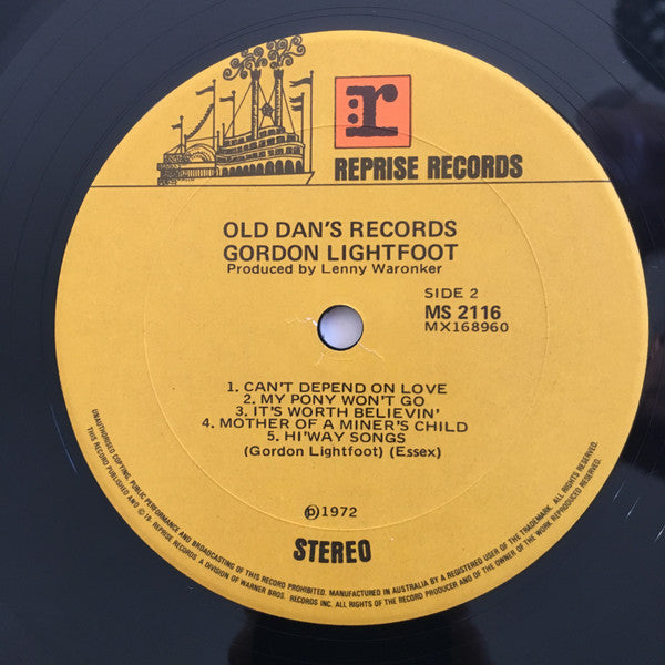 Gordon Lightfoot – Old Dan's Records LP vinyl record, image 3 of 4