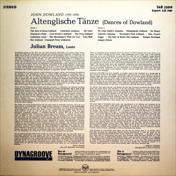 Julian Bream, John Dowland – Altenglische Tänze Von Dowland (Dances Of Dowland) LP vinyl record, image 2 of 4