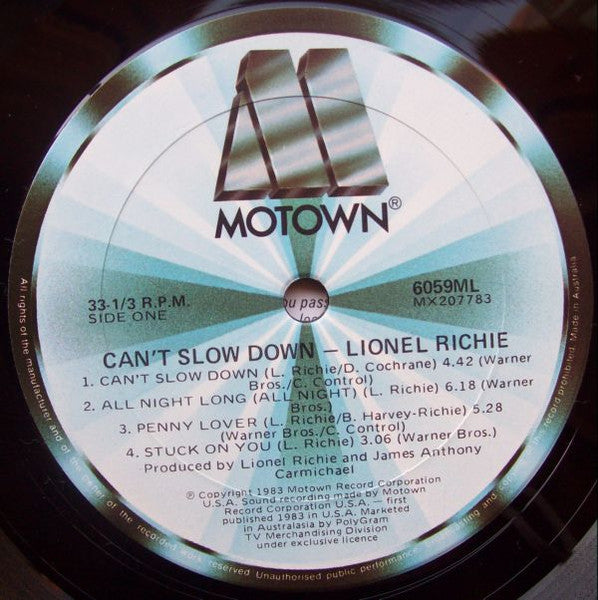 Lionel Richie – Can't Slow Down LP vinyl record, image 4 of 7