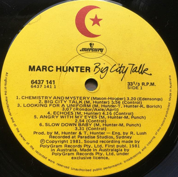 Marc Hunter – Big City Talk LP vinyl record, image 4 of 5