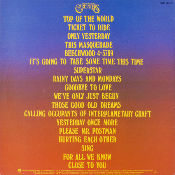 Carpenters – The Very Best Of The Carpenters LP vinyl record, image 2 of 4