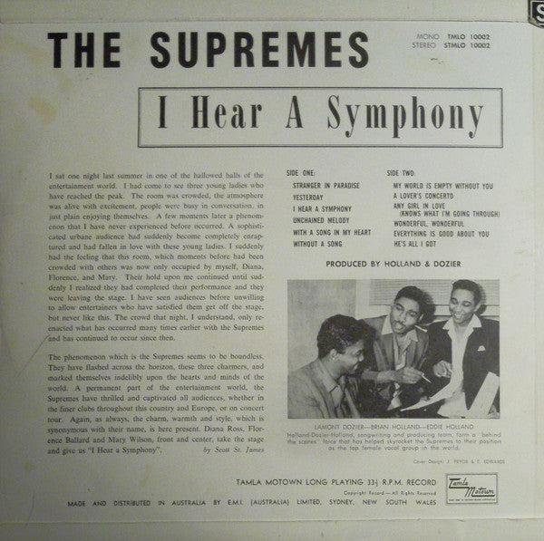 The Supremes – I Hear A Symphony LP vinyl record, image 2 of 2
