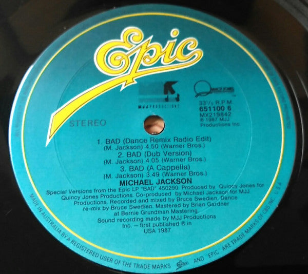 Michael Jackson – Bad 12" vinyl record, image 4 of 4