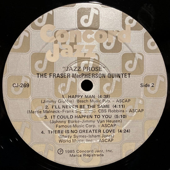Fraser MacPherson, Ed Bickert, Jake Hanna, Dave McKenna, Steve Wallace – The Fraser MacPherson Quintet - Jazz Prose LP vinyl record, image 4 of 4