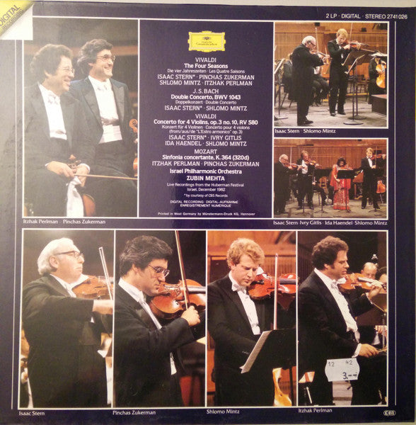 Pinchas Zukerman, Isaac Stern, Itzhak Perlman, Shlomo Mintz, Israel Philharmonic Orchestra, Zubin Mehta, Antonio Vivaldi, Johann Sebastian Bach, Wolfgang Amadeus Mozart – The Four Seasons · Concerto For 4 Violins / Double Concerto / Sinfonia... (2xLP) LP vinyl record, image 4 of 8