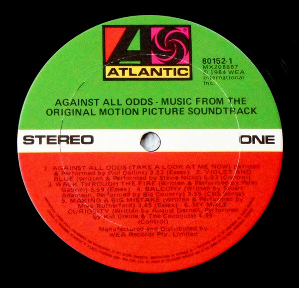 Various – Against All Odds - Music From The Original Motion Picture LP vinyl record, image 2 of 3