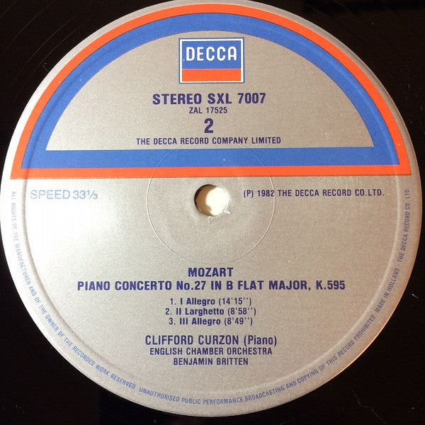 Clifford Curzon, Benjamin Britten, Wolfgang Amadeus Mozart, English Chamber Orchestra – Piano Concertos No.20 K.466 & No.27 K.595 LP vinyl record, image 4 of 4