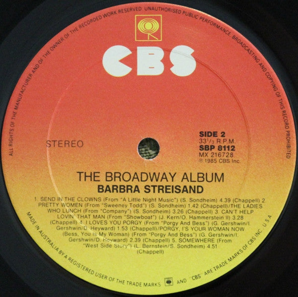 Barbra Streisand – The Broadway Album LP vinyl record, image 6 of 6