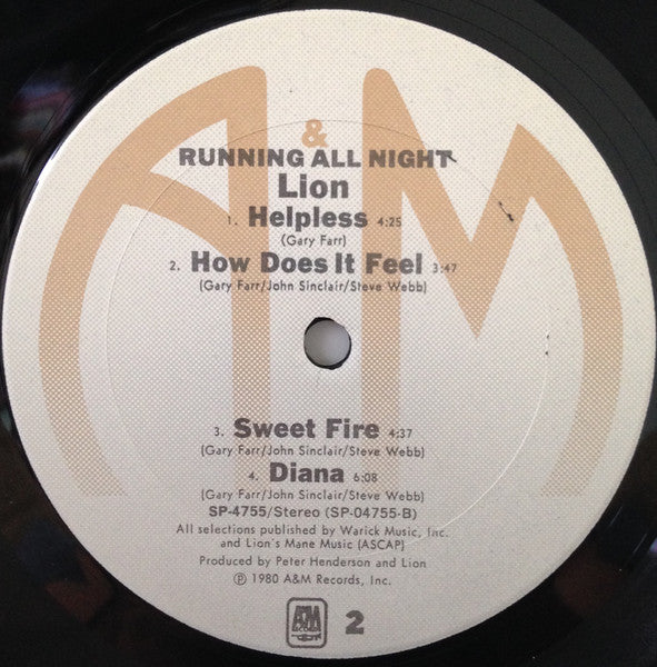 Lion – Running All Night LP vinyl record, image 4 of 4