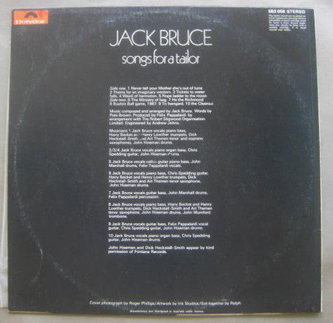 Jack Bruce – Songs For A Tailor LP vinyl record, image 2 of 4