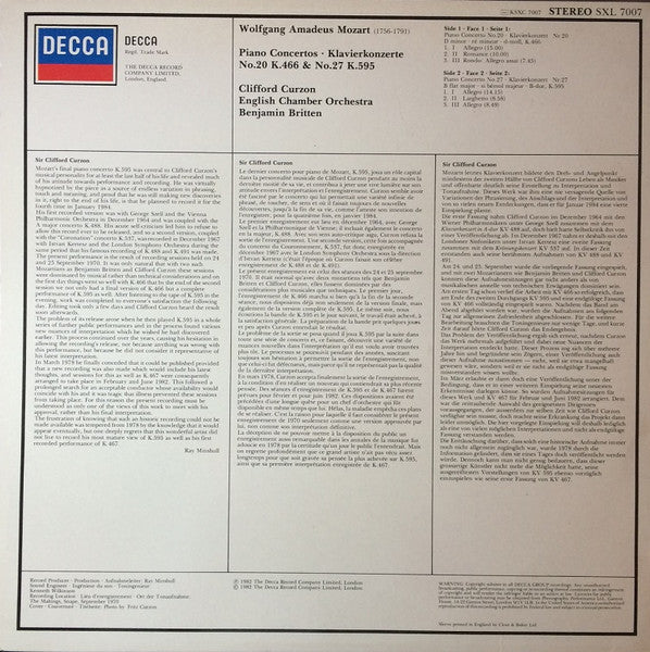 Clifford Curzon, Benjamin Britten, Wolfgang Amadeus Mozart, English Chamber Orchestra – Piano Concertos No.20 K.466 & No.27 K.595 LP vinyl record, image 2 of 4