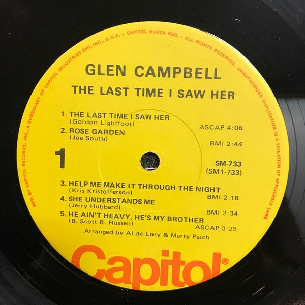 Glen Campbell – The Last Time I Saw Her LP vinyl record, image 3 of 4