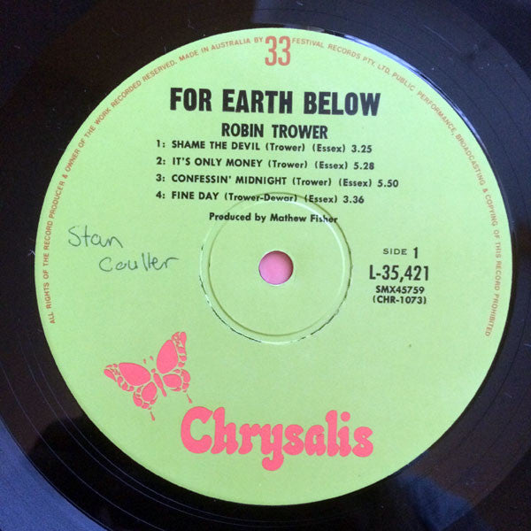 Robin Trower – For Earth Below LP vinyl record, image 3 of 4
