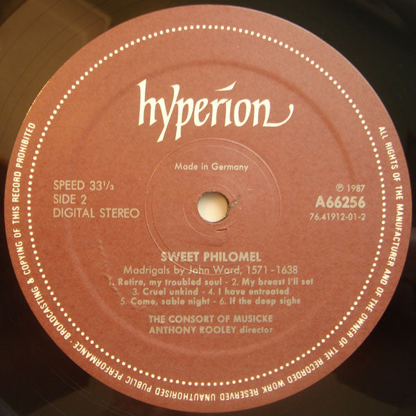 John Ward, The Consort Of Musicke, Anthony Rooley – Sweet Philomel (Madrigals By John Ward) LP vinyl record, image 4 of 4