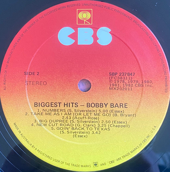 Bobby Bare – Biggest Hits LP vinyl record, image 5 of 5