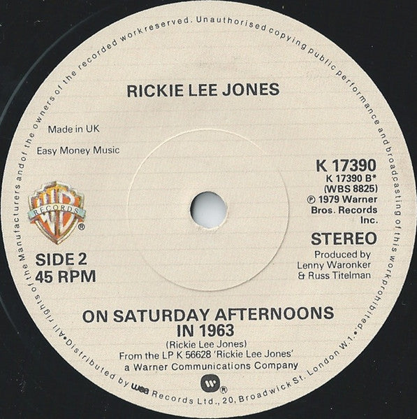 Rickie Lee Jones – Chuck E's In Love 7" vinyl record, image 2 of 2