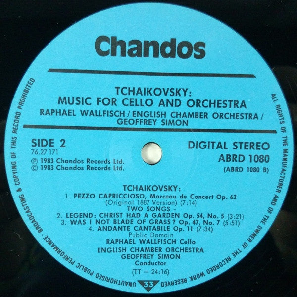 Pyotr Ilyich Tchaikovsky, Raphael Wallfisch, English Chamber Orchestra, Geoffrey Simon – Tchaikovsky - Music For Cello And Orchestra LP vinyl record, image 6 of 8
