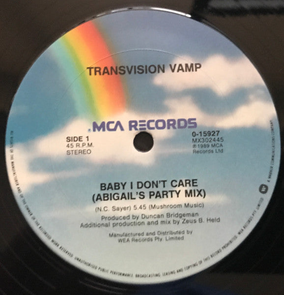 Transvision Vamp – Baby I Don't Care 12" vinyl record, image 3 of 4