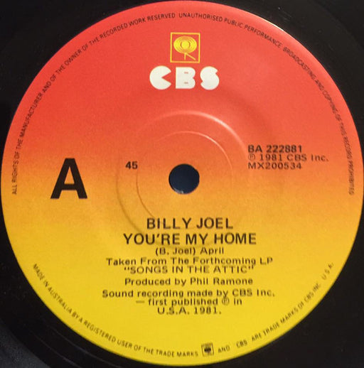 Billy Joel – You're My Home 7" vinyl record, image 1 of 3