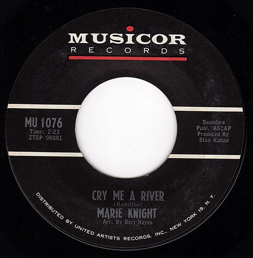 Marie Knight – Cry Me A River / Comes The Night 7" vinyl record, image 1 of 3