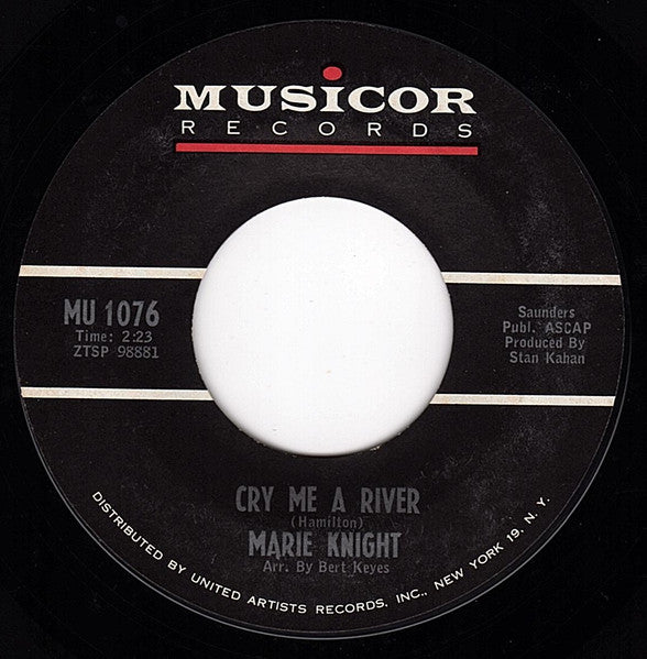 Marie Knight – Cry Me A River / Comes The Night 7" vinyl record, image 1 of 3