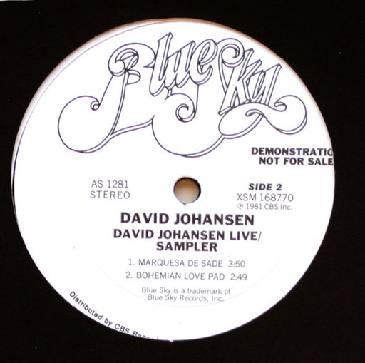 David Johansen – David Johansen Live / Sampler 12" vinyl record, image 1 of 3