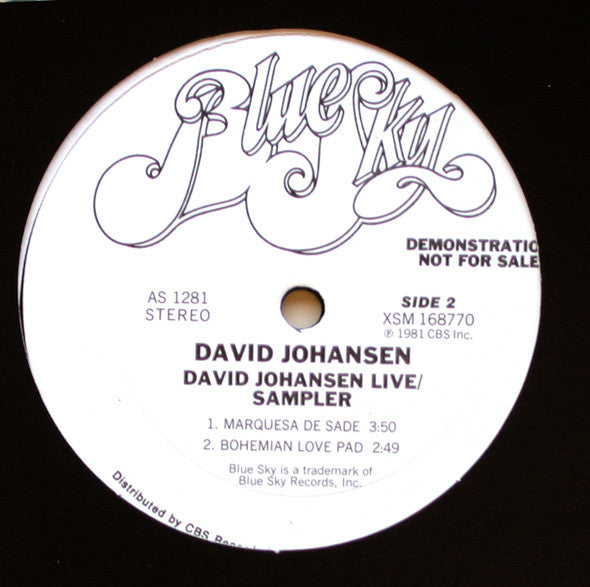 David Johansen – David Johansen Live / Sampler 12" vinyl record, image 1 of 3