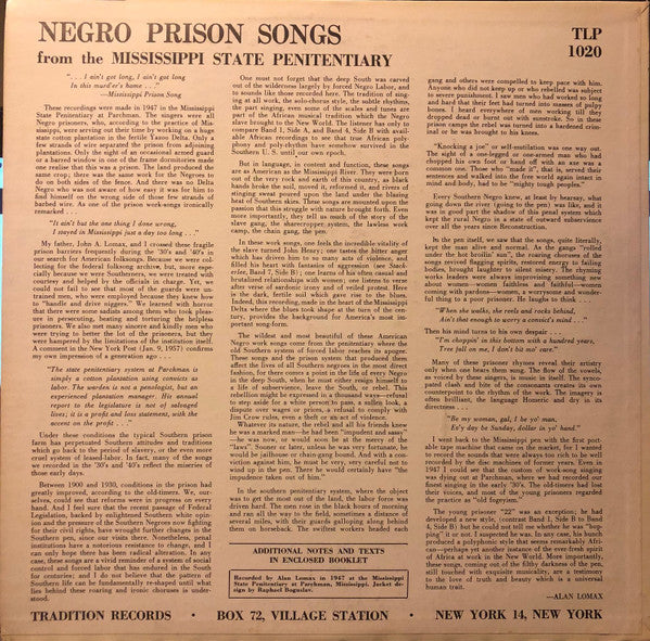 Alan Lomax – Negro Prison Songs From The Mississippi State Penitentiary LP vinyl record, image 2 of 10
