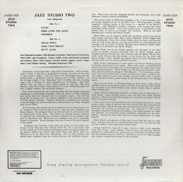 Herb Geller, Milt Bernhart, John Graas, Don Fagerquist, Marty Paich, Howard Roberts, Curtis Counce, Larry Bunker – Jazz Studio Two (From Hollywood) LP vinyl record, image 2 of 4