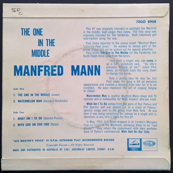 Manfred Mann – The One In The Middle 7" vinyl record, image 2 of 4