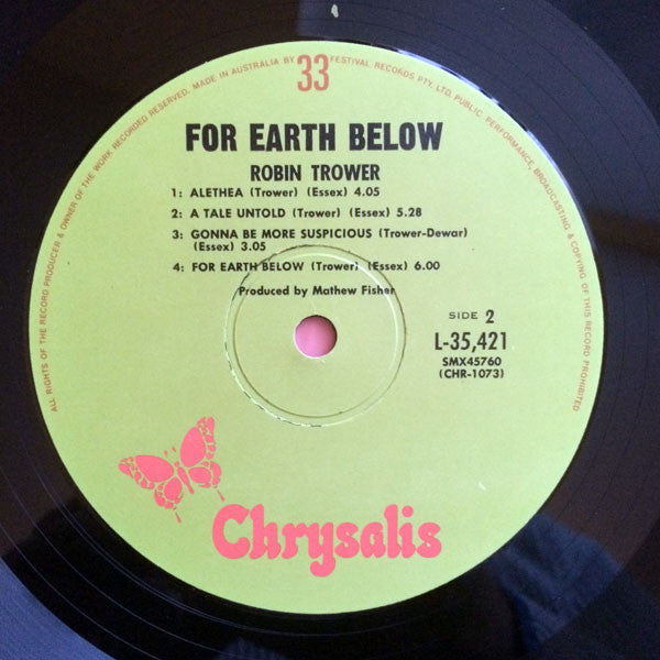 Robin Trower – For Earth Below LP vinyl record, image 4 of 4