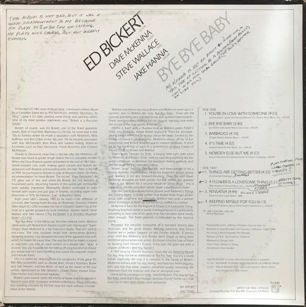 Ed Bickert – Bye Bye Baby LP vinyl record, image 2 of 4
