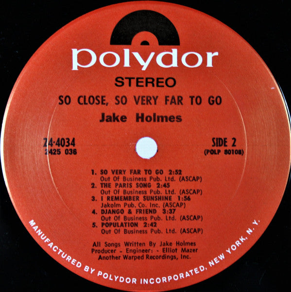 Jake Holmes – So Close, So Very Far To Go LP vinyl record, image 4 of 6