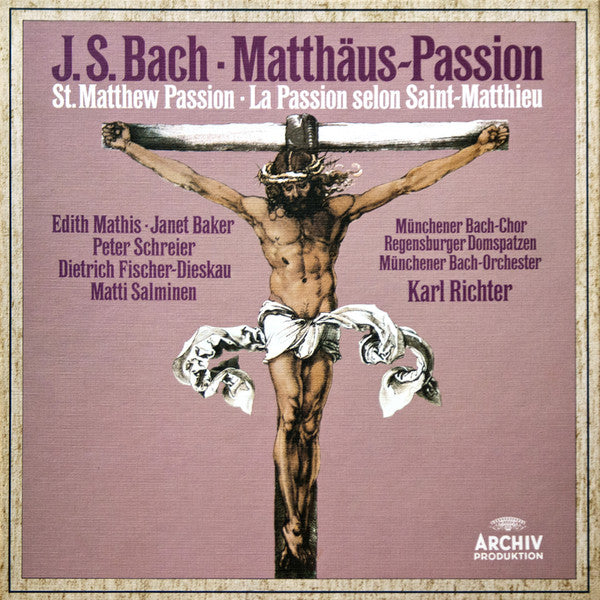 Johann Sebastian Bach, Edith Mathis, Janet Baker, Peter Schreier, Dietrich Fischer-Dieskau, Matti Salminen, Münchener Bach-Chor, Regensburger Domspatzen, Münchener Bach-Orchester, Karl Richter – Matthäus Passion = St. Matthew Passion = La... (4xLP) LP vinyl record, image 1 of 5