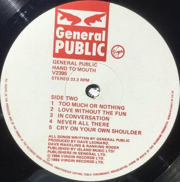 General Public – Hand To Mouth LP vinyl record, image 6 of 6