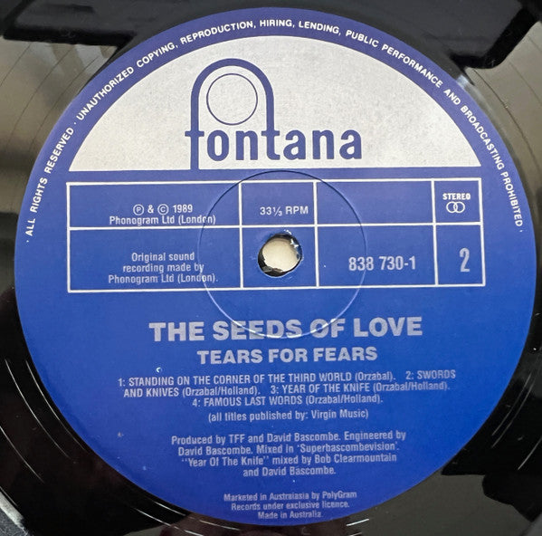 Tears For Fears – The Seeds Of Love LP vinyl record, image 4 of 6